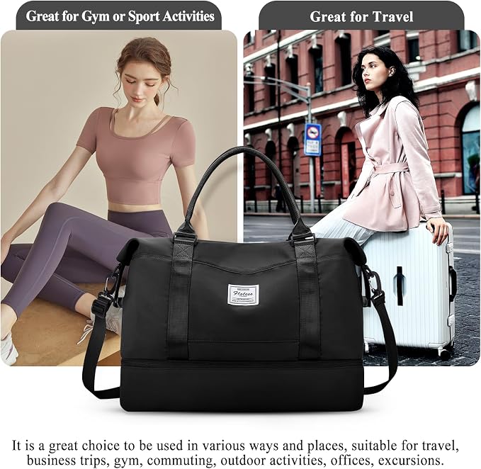 Weekender Bags for Women,Personal Item Travel Bag with Shoes Compartment | Overnight Travel Duffel Bag with Black Gray Toiletry Bag,Carry-On Bag - Image 8