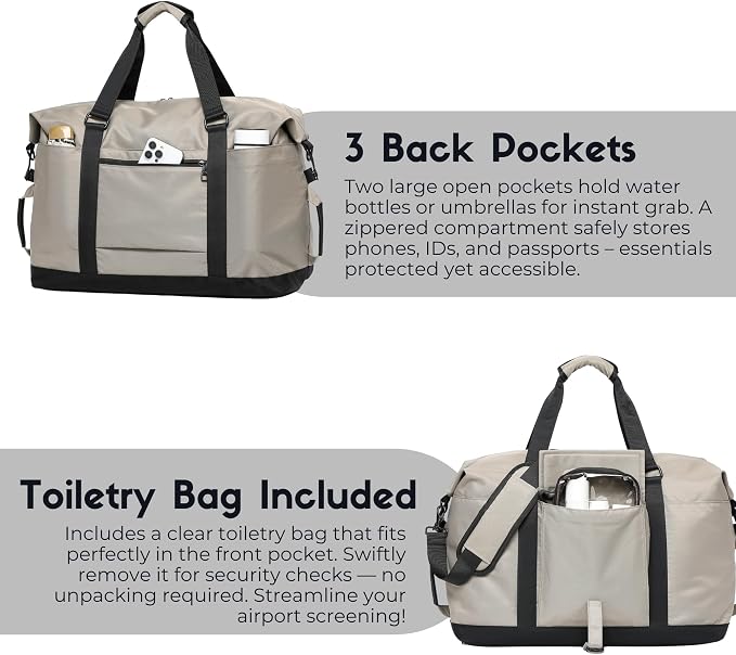 Duffel with Utility Pouch, 40L Weekender Overnight Bag with Shoe Compartment for Travel and Sports (Grey and black) - Image 8