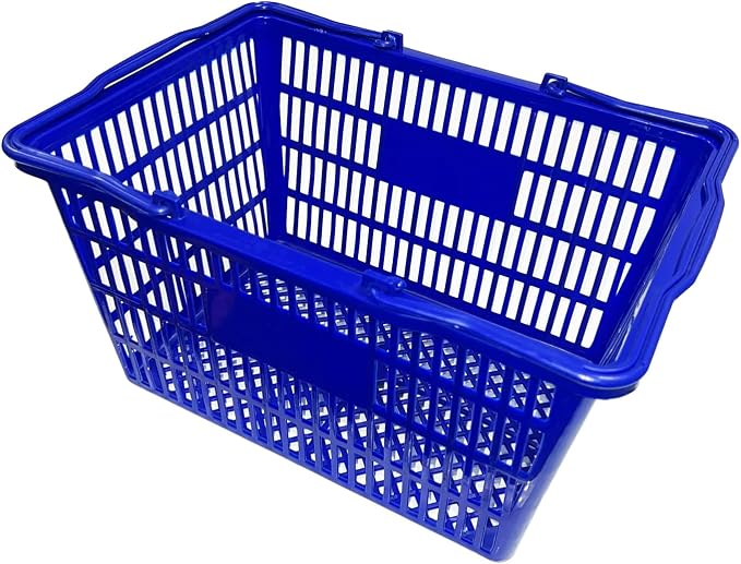 Stackable Plastic Shopping Baskets, Red and Blue, Easy-Grip Handles for Grocery, Retail, Liquor Stores, Home Use (6-pack, Blue) - Image 3