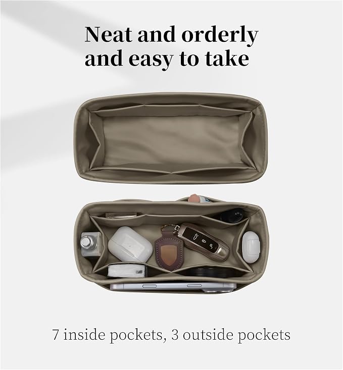 Satin Purse Organizer for Birkin 25, Etoupe grey | Sellier Style, Tailored Fit, Multiple Pockets, Lightweight Satin, Ideal for Travel, Shopping, and Daily Use - Image 7