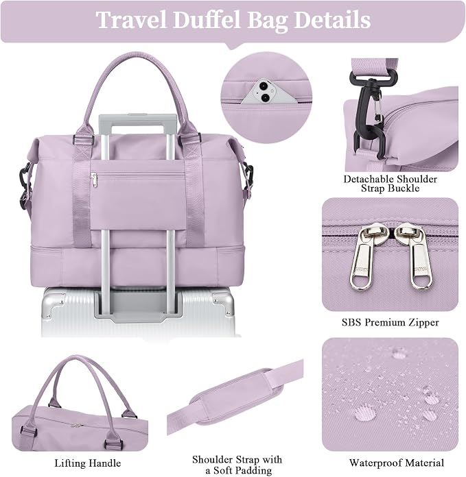 Weekender Bags for Women, Personal Item Travel Bag with Shoes Compartment | Overnight Travel Duffel Bag with Toiletry Bag, Airplane Friendly Carry-On Bag - Image 6