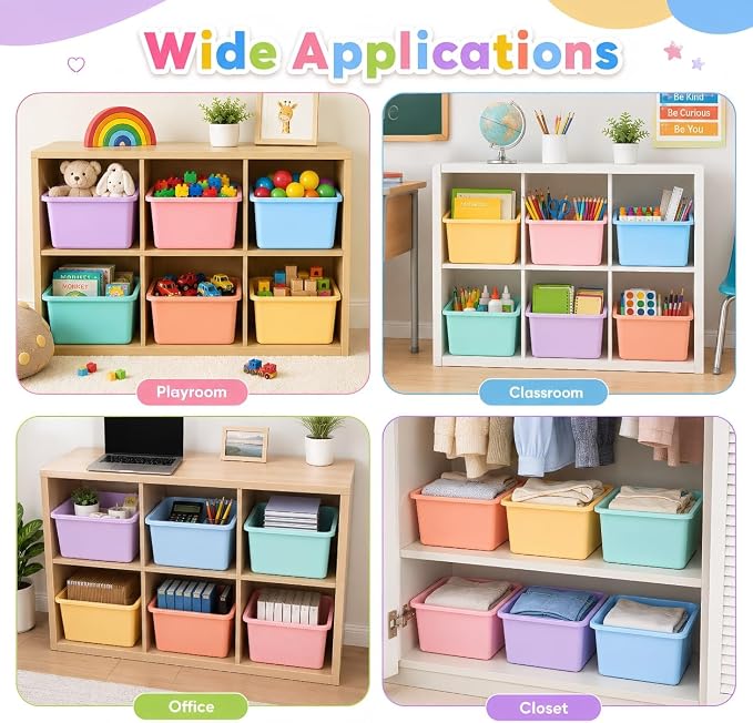 6 Pack Plastic Cubby Bins for Classroom Stackable Book Bins Plastic Classroom Cubby Organization Storage Containers Toy Storage Cubbies for Library School Office Home Nursery Playroom (Pastel) - Image 6