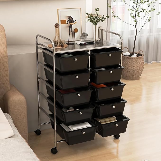 10 Drawer Rolling Cart, Storage Cart Organizer on Wheels, Drawer Cart with Metal Frame & Large Storage Capacity, Rolling Cart with Drawers for Living Room Classroom, Office - Image 2