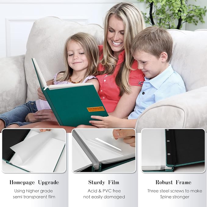 Spbapr Large Photo Album Self Adhesive Magnetic Scrapbook,DIY Scrapbook Album for 4x6 5x7 8x10 Picture,60 Pages Linen Cover Memory Book for Wedding Family Baby Pets, with Metallic Pen and Scraping - Image 3
