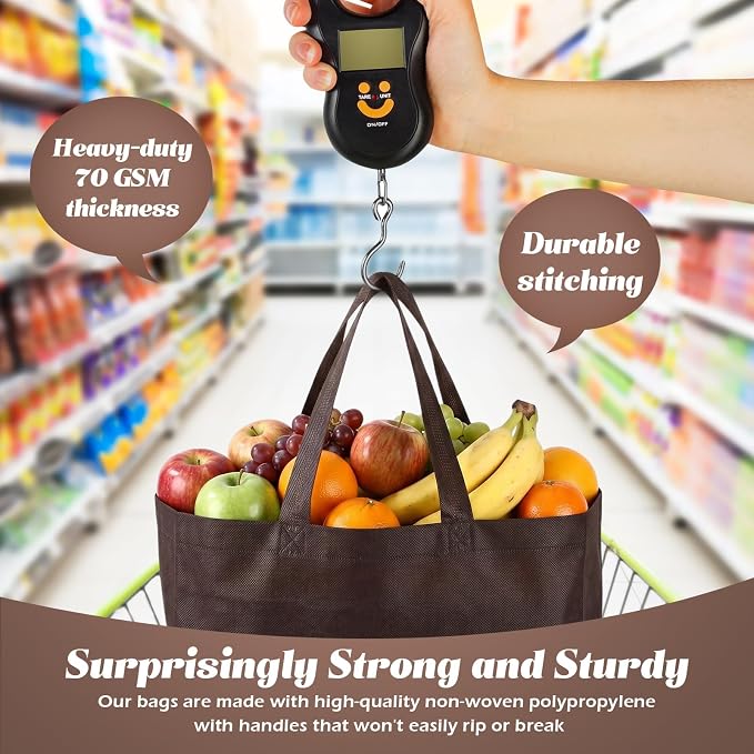 Reginary 100 PCS Non Woven Tote Bags Bulk,Brown | Reusable Shopping Bags with Handles, Stores, Groceries Markets, Events Gift, Party Supplies - Image 5