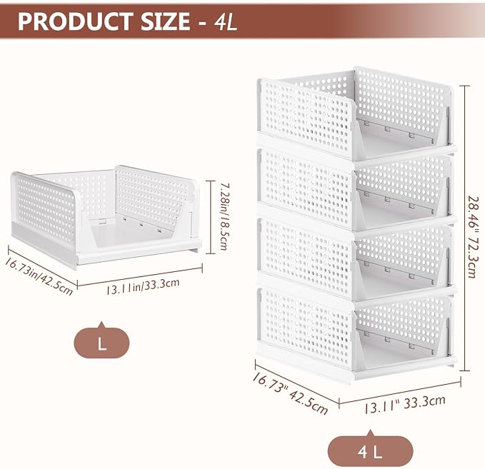 CTSNSLH 8 Pack Closet Organizers Stackable Storage Box | White stackable plastic drawer bins for closets, wardrobes, kitchens, bathrooms, offices - Image 2