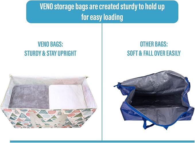 VENO 4 Pack Heavy Duty Moving Bags, Extra Large Storage Bags with Reinforced Handles & Strong Zippers, Foldable & Reusable Moving Box Alternative for Clothes & Dorm Storage - Image 4