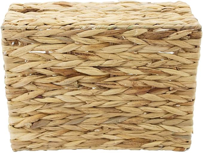 Natural Woven Water Hyacinth Storage Basket with Wood Handles, Medium | Rectangular wicker‑style bin, decorative accent, for shelves, bathroom, pantry, closet organization, countertop use - Image 4