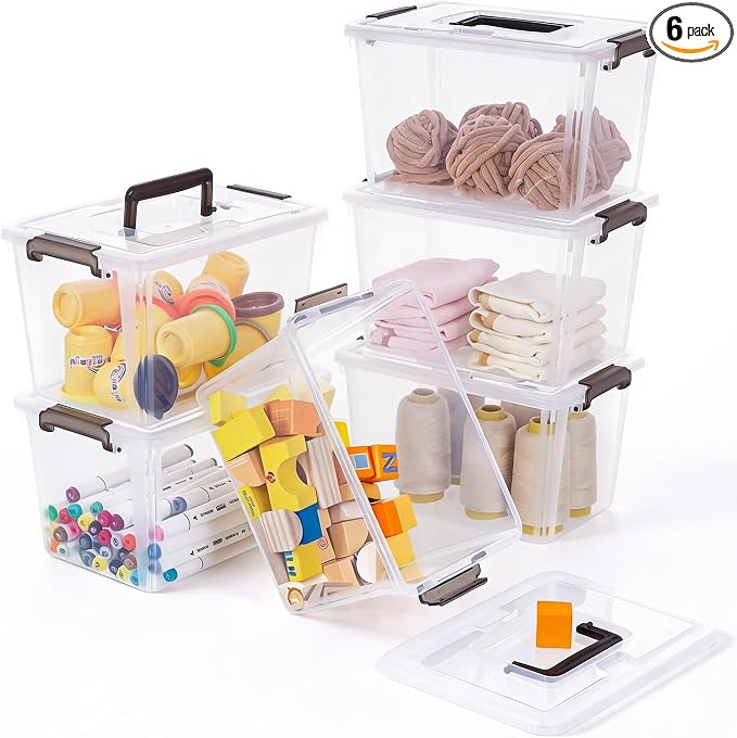 Citylife 6 Packs 6 QT Plastic Storage Bins with Latching Lids Clear Storage Box with handle Stackable Storage Containers for Organizing Snacks, Crafts, Toys, Tools by CITYLIFEHomeOrganization