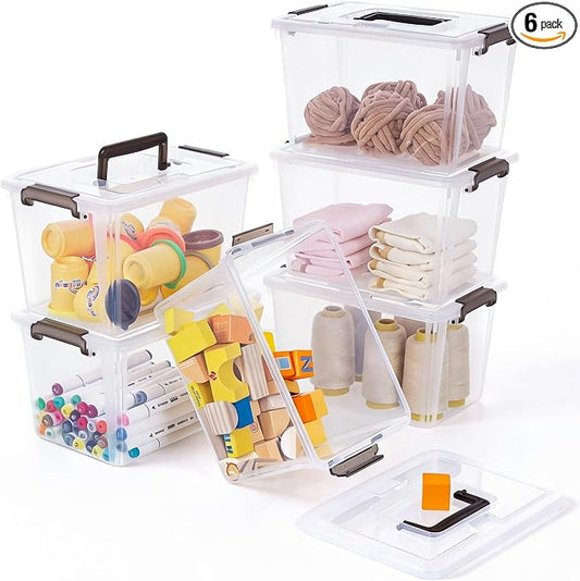 Citylife 6 Packs 6 QT Plastic Storage Bins with Latching Lids Clear Storage Box with handle Stackable Storage Containers for Organizing Snacks, Crafts, Toys, Tools by CITYLIFEHomeOrganization