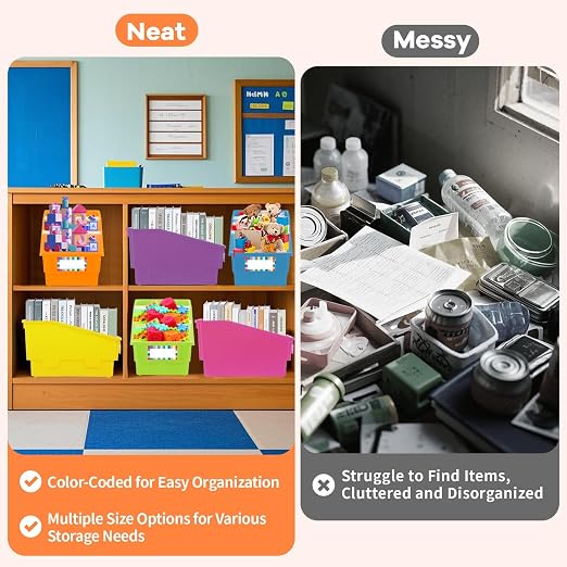 6 Pack Picture Book Bins with Dividers Plastic Book Holders with Labels Stackable Classroom Organization Bins Magazine File Binder Holder Storage Container for Library Home Office(Fluorescent Color) - Image 5