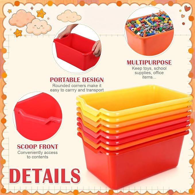 32 Pcs Cubby Bins for Classroom Plastic Book Bins,Warm Series | Storage Bins for Classroom Library, Plastic Stackable Toy Tubs Containers for School Office Home Nursery Playroom - Image 3