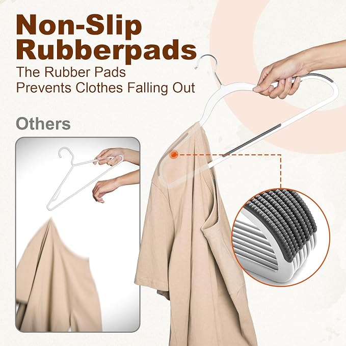 HOUSE DAY Non Slip Plastic Clothes Hangers 50 Pack with Rubber Pads, White | Space-Saving 0.2-Inch Slim Design; Heavy-Duty and 360° Swivel Hooks Keep Shirts, Coats, Suit, Blouse and Pants Organized - Image 5