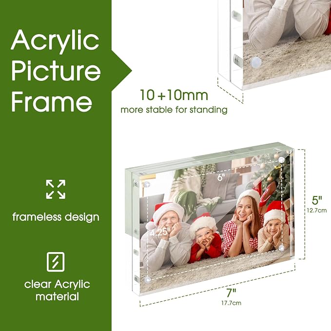SYNTRIFIC 5x7 Acrylic Frame 3 Pack, 20mm Clear Magnetic Picture Frames Bulk | Clear Lucite Frames, Stand on Desk, Horizontal and Vertical, Frameless, Floating Effect Photo Display - Image 2