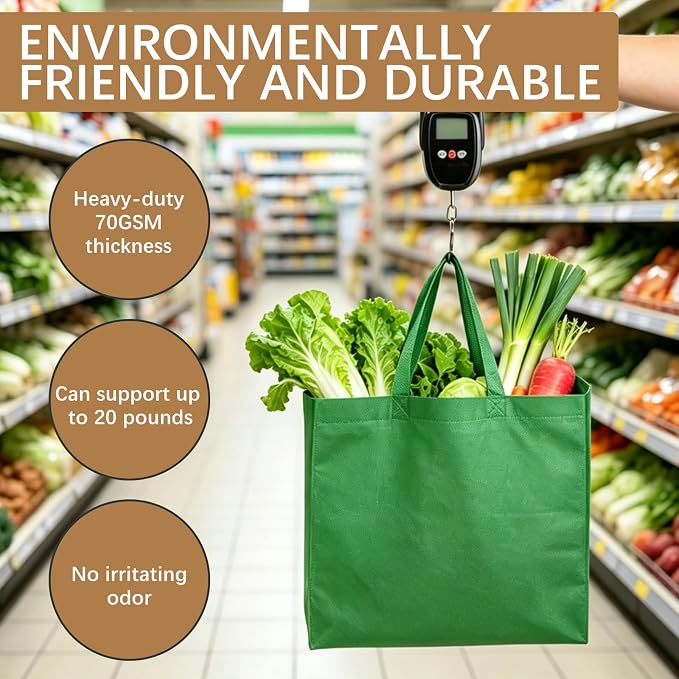 Reusable Grocery Bags 12.6 * 6.3 * 11.8 in - Non Woven Totes Bag with Reinforced Handles, Shopping Bags Bulk - Image 6