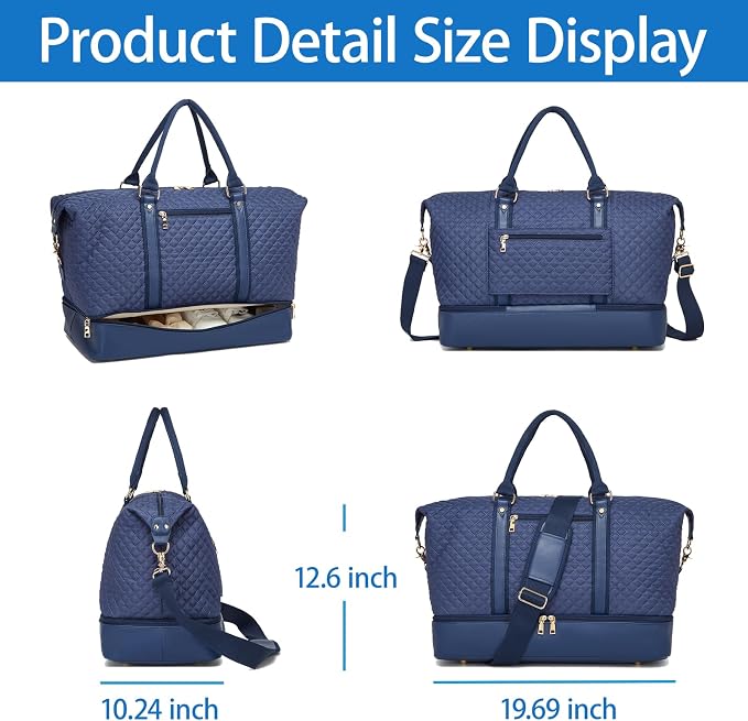 Canvas Duffle Bag for Travel, Weekender Overnight Bag for Women Men with Shoe Compartment Carry on Duffle Bags for Airplanes Gym Sport Business Bag - Image 4