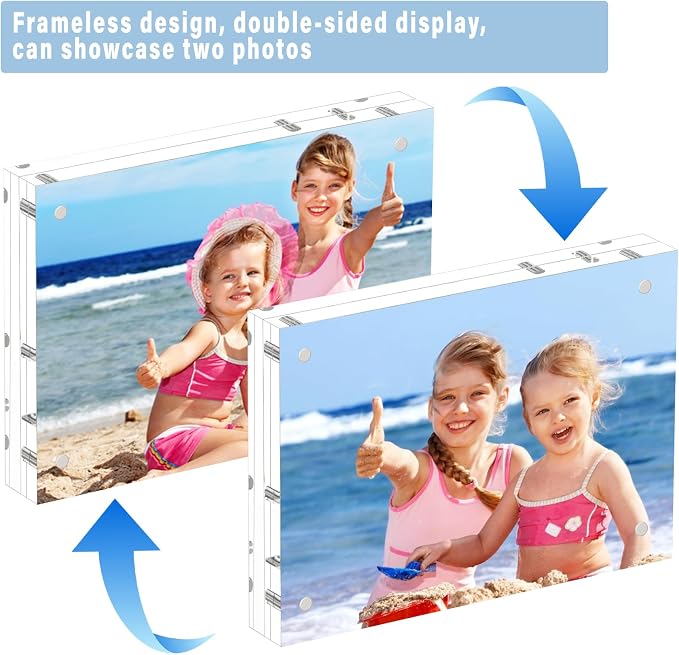 HELPLEX Acrylic Frame, 2 Pack 8.5x11 Acrylic Picture Frames, 24mm Thicker Frameless Clear Double Sided Magnetic Frame, Free Standing Desktop Display - Image 4