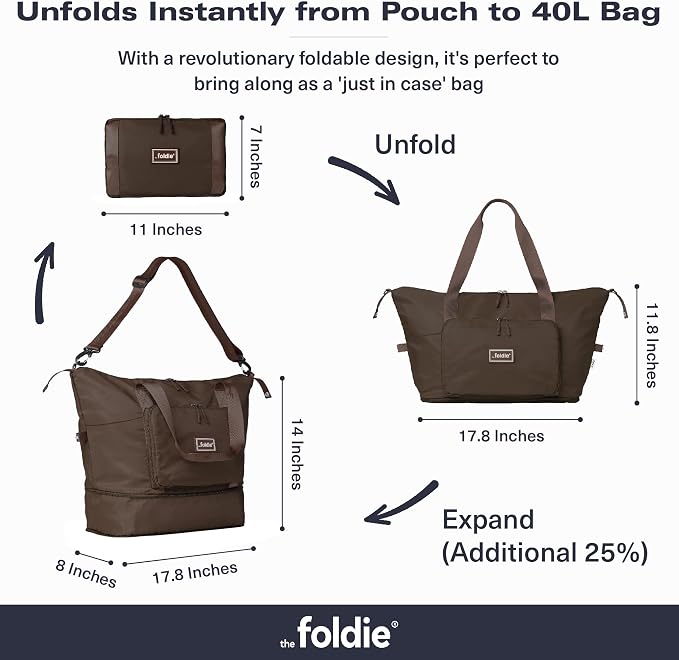 The Foldie Foldable Travel Bag for Women - 40L Weekender Bag with Multiple Pockets - Carry On Expendable Travel Bag - Image 2