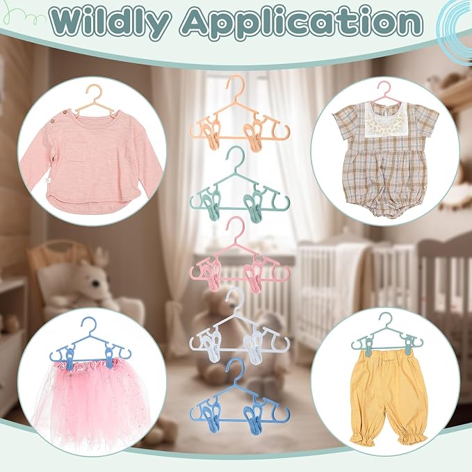 Hsei Baby Hanger with Clip for Pant,30 Packs Total,Morandi Color,10.6 Inch | 10 Kids Plastic Hanger with 20 Clips for Newborn, Nursery, Daycare, Preschool, Closet, Wardrobe Organizer for Baby Shower - Image 4
