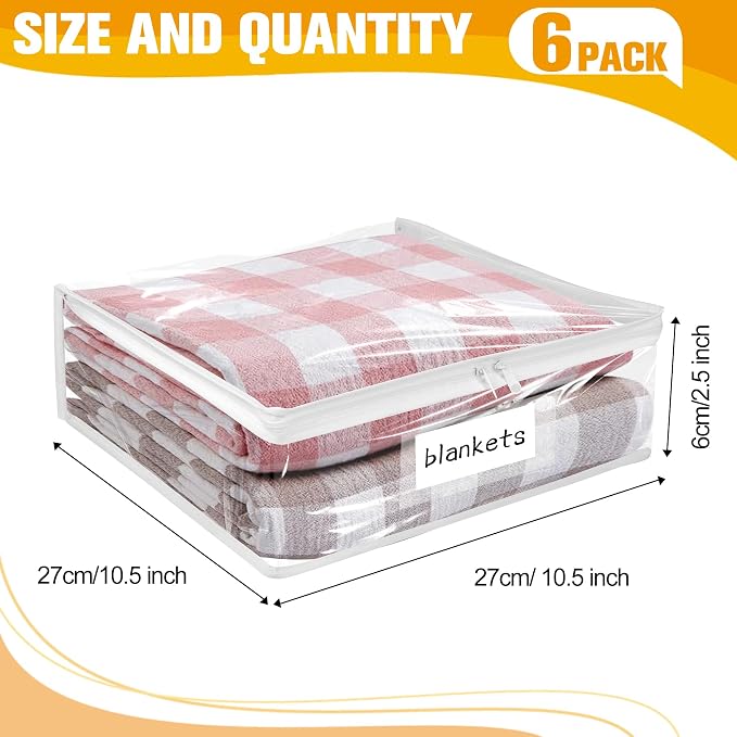 Plastic Storage Bags with Easy-Glide Zipper, Pack of 6, Durable Clear Vinyl Zippered Storage Bags for Clothes Sweaters Comforters Blankets Sheets Bedding (10.5 x 10.5 x 2.5 Inch, Transparent White) - Image 3