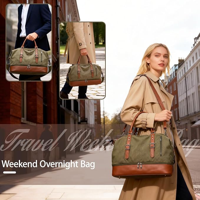 Canvas Duffle Bag for Travel, Weekender Overnight Bag for Women Men with Shoe Compartment Carry on Duffle Bags for Airplanes Gym Sport Business Bag - Image 7