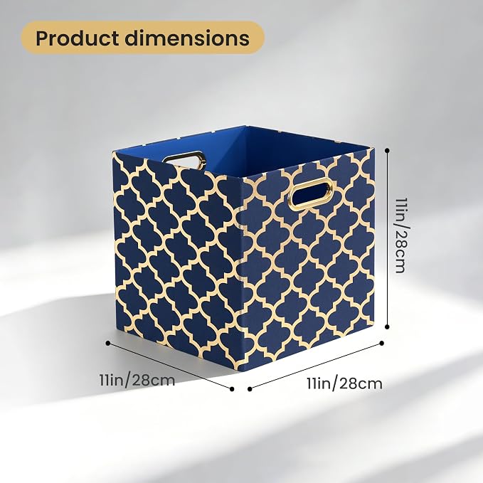 11x11x11 Storage Cube Bins, Collapsible Storage Bins Fabric Storage Cubes | Organizer Baskets Box Drawers for Shelves, Closet, Wardrobe, Bookshelf, Cabinet Blue/Gold Lantern, 4 Pack - Image 2
