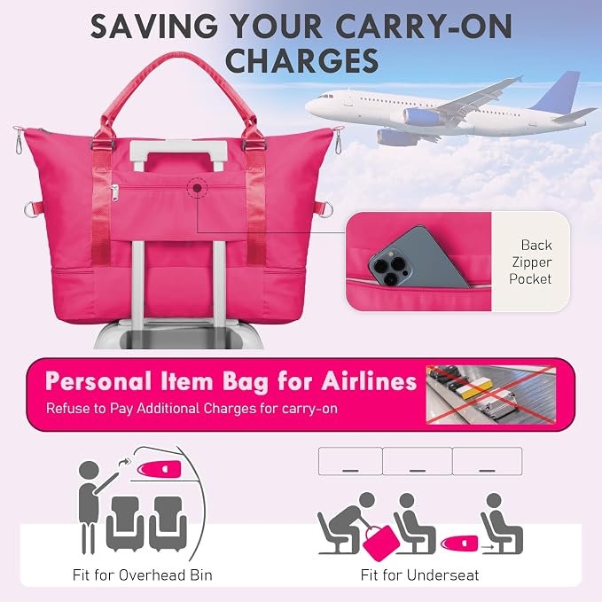 WOOMADA Weekender Overnight Bag for Women, Shoulder Travel Duffel with Shoes Compartment,Gym Bag with Toiletry Bag - Image 6