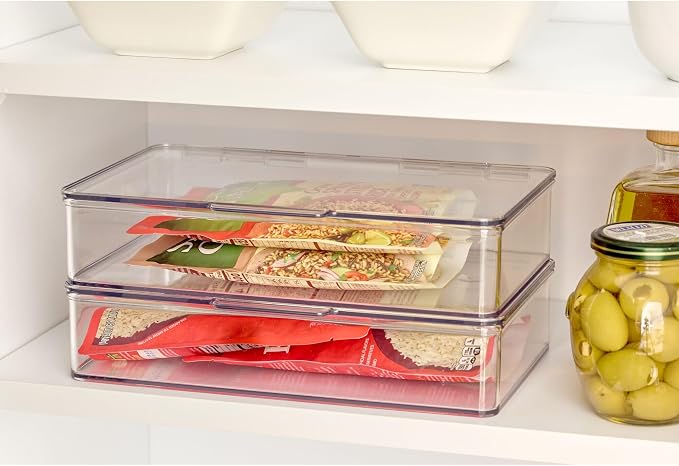 iDesign Kitchen Binz BPA-Free Plastic Stackable Organizer Box with Lid - 7.26" x 10.75" x 2.37", Clear | Stackable Storage Bin with Lid - Image 6