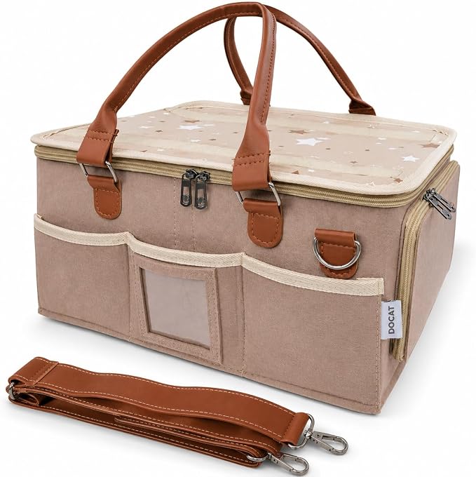 Baby Diaper Bag, Cute Felt Diaper Caddy Organizer with Removable Shoulder Strap, Baby Basket Essentials for All Newborn Baby Products Nursery Basket (Beige) by DOCAT