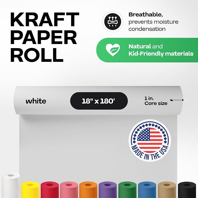 White Kraft Paper Roll 18" x 2160" (180 feet) - USA-Made Craft Paper for School & Art - White Wrapping Material for Gift Wrapping&Moving - High-Density Packaging Paper by IDL Packaging - Image 2
