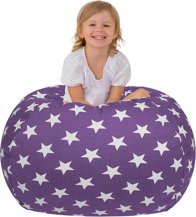 Aubliss Stuffed Animal Storage, Canvas Bean Bag Chairs Cover, Medium 32" | Kids Toy Storage Organizer for Blankets Towels Clothes by Aubliss