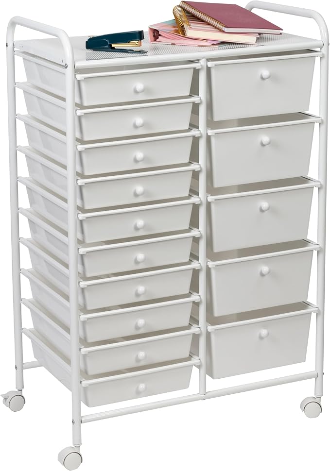 Honey-Can-Do 15-Drawer Metal Rolling Storage Cart, White Steel Multi-Purpose Organizer with Wheels, Heavy Duty Mobile Utility Trolley for Home Office, School, and Craft Supplies - Image 6