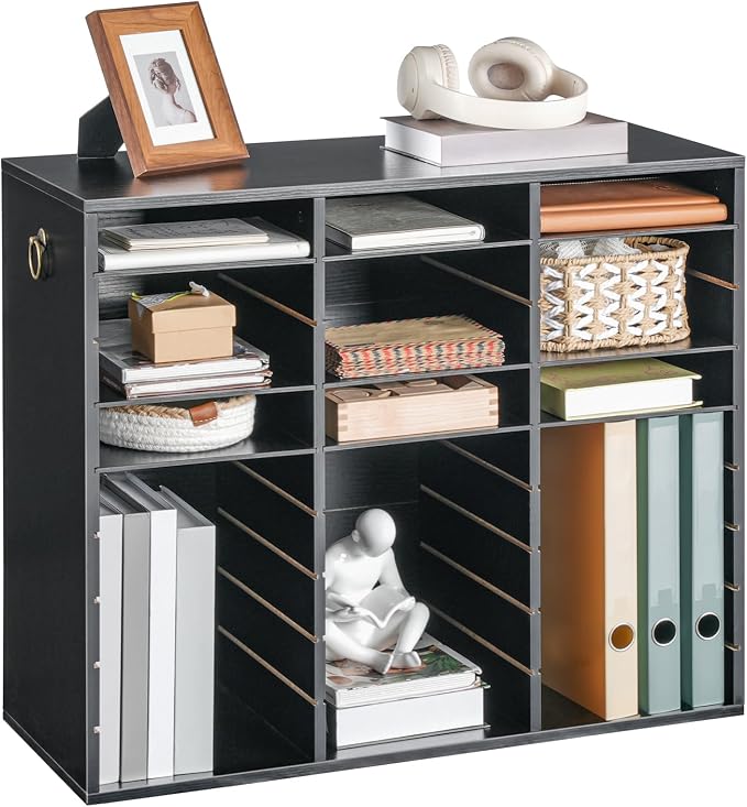 HOOBRO Literature Organizer, 27 Compartments Wooden Mail Organizer, Countertop Literature Sorter with Adjustable Shelves for Home, Office, School, Student Mailbox for Classroom, Black BK27WF01 - Image 9