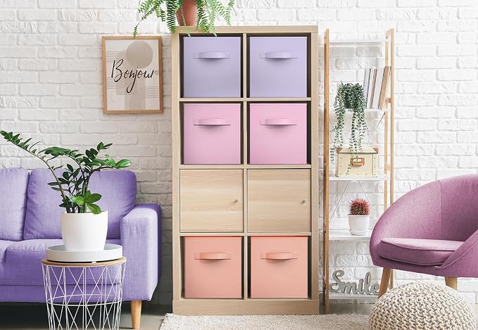 Sorbus Storage Cubes - 11" Foldable Storage Bins with Handle for Nursery, Playroom, Closet Organizers and Storage - 6 Fabric Shelf Basket for Toys, Books, Clothes - Orange Purple & Pink Storage Cubes - Image 4