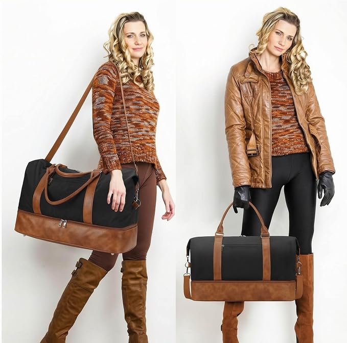 Oeihuivt Weekender Bags for Women - 21 Inch Large Travel Duffel Bag 2-Piece Set with Shoe Compartment, Heavy-Duty Canvas & Leather Carry On Overnight Tote (Airplane Approved) - Image 8