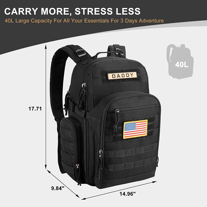 MIRACOL Diaper Bag Backpack for Dad: 40L XL Capacity Fits 1-3 Days Trip - Military Style with Daddy Patch for Active Dads - Ideal Gift for New Fathers & Husbands - Image 6