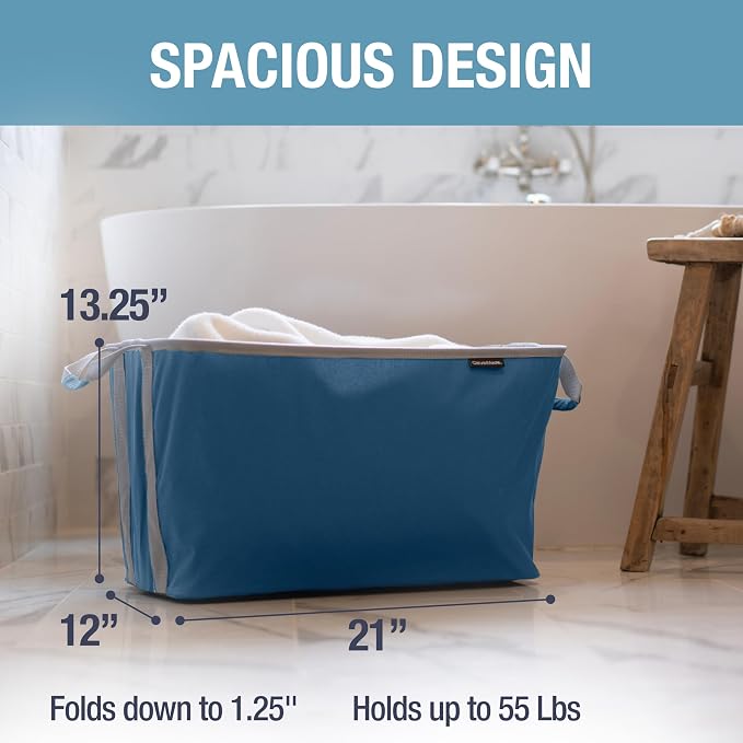 Collapsible Laundry Basket - Denim/Shadow Gray(2PK) | Clear Floor Space Between Laundry Days | Each Basket Holds 55 lb, Stays Upright While Loading, and Folds to 1.25 Inches - Image 3