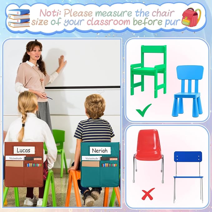 gisgfim 12 Pcs Chair Pockets for Classroom 16.7 x 19.3 Inch s with Name Tag Chairback 3 Pockets Chairs Seat Back Organizer for Elementary School Daycare Home Supply (Light Boho) - Image 6