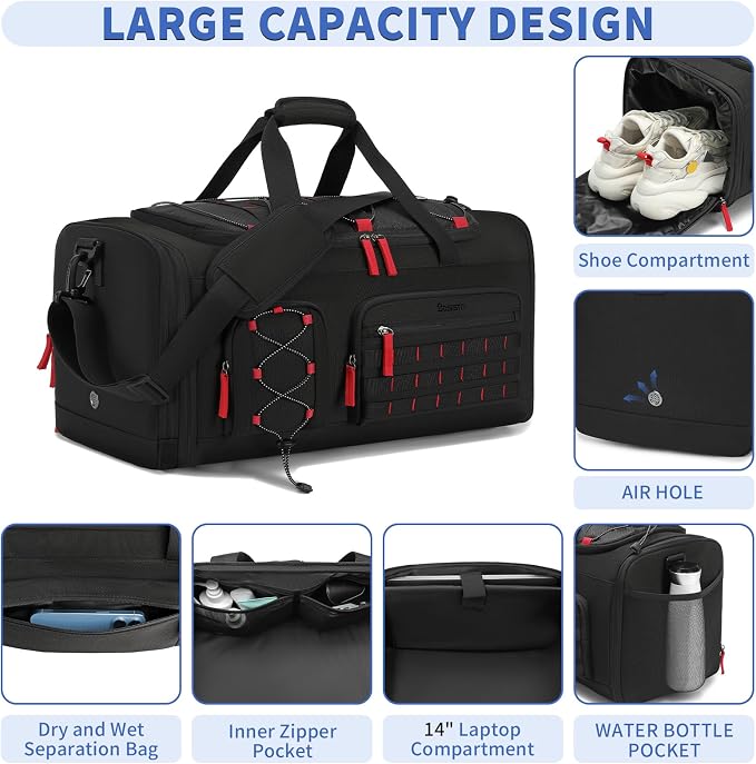 BOSSTIN Gym Bag for Men & Women, 45L-50L Expandable Sports Duffle Bag | Convertible Duffel Backpack, Comes with Toiletry Bag, Shoe Compartment & Wet Pocket, for Workout, Weekender, Overnight Travel - Image 3