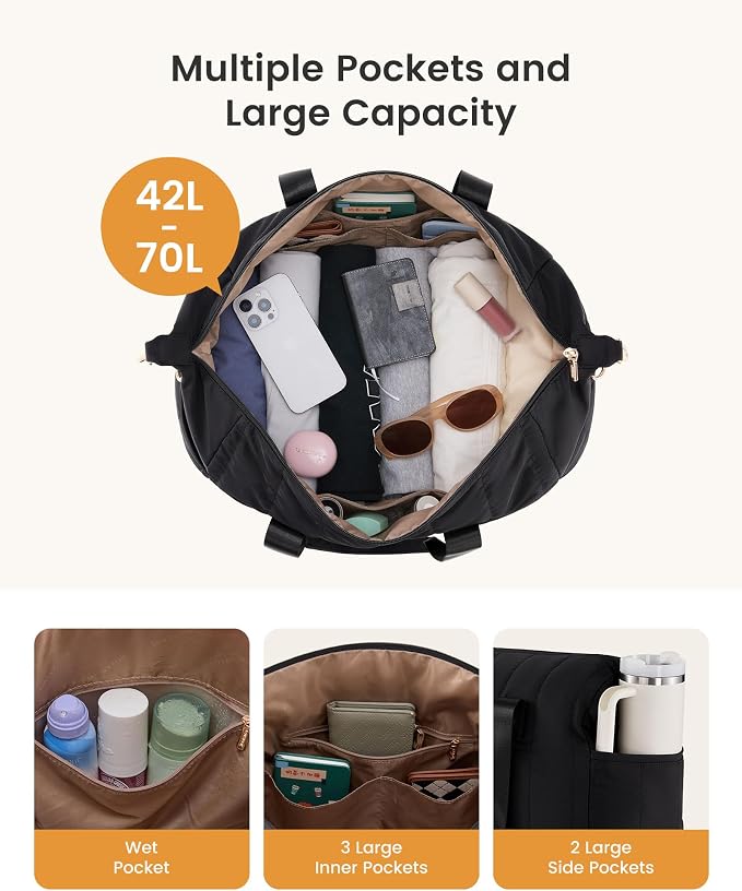 LOVEVOOK Travel Duffle Bag Women,Weekender Hospital Bag for Labor Delivery | Shoe Compartment, Puffer Carry On Duffel Bags For Airplanes,Overnight Bag With Toiletry Bag, 42L,2Pcs Set - Image 4