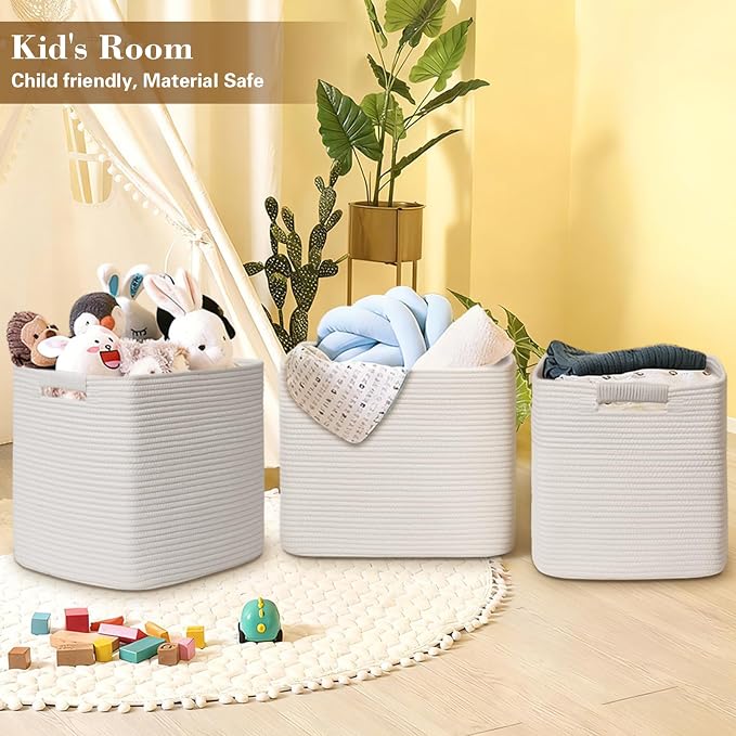 15×13 Inch Storage Cubes, 3 Pack Cube Storage Bins for Organizing, Cotton Rope Woven Baskets for Shelves, Bathroom, Kids Room, Closets, Baby Nursery - Image 5