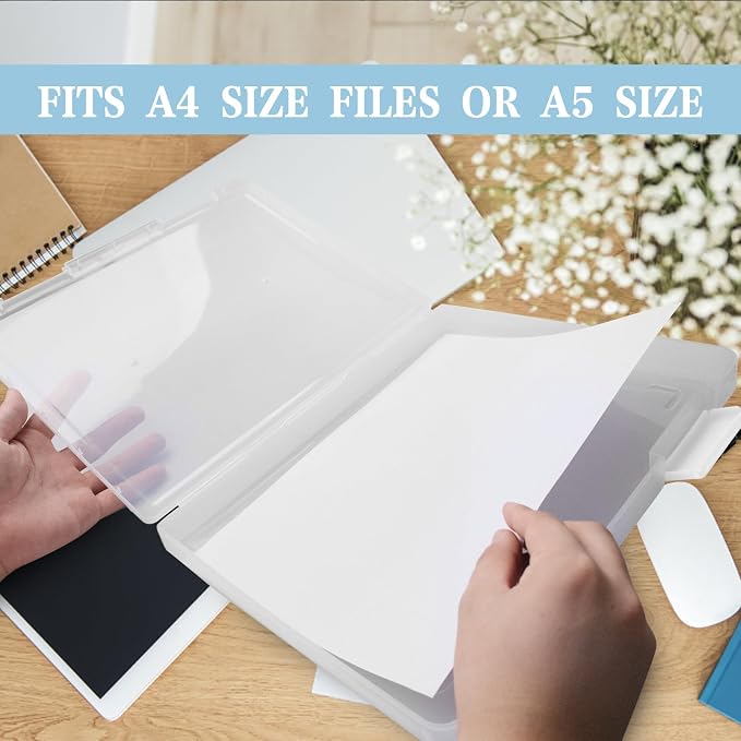 12 Pcs Clear A4 A5 File Box Document Plastic Storage Box with 48 Labels File Holder Organizer Box Paper Plastic Case Magazine Protector with Buckle Office School Supplies(White) - Image 4