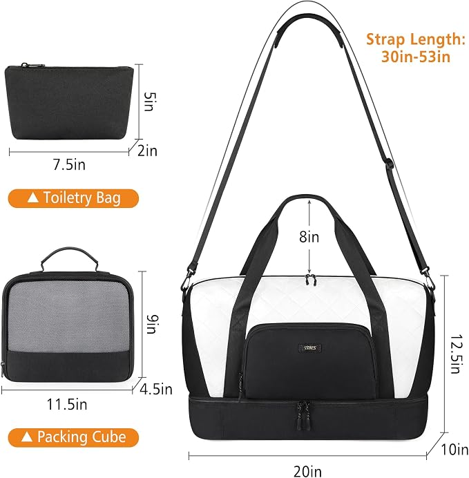TIBES Travel Weekender Bag for Women, Overnight Bag with Shoe Compartment | 3PCS Large Travel Duffel Bag for Gym, Travel, Hospital, Business Trip, Carry On Tote, Wet & Dry Separation, Water Resistant - Image 5