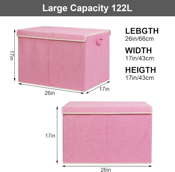 122L Large Toy Box Chest Storage with Lid, Collapsible Kids Toy Storage | Toy Chest with with Removable Divider for Kids, Boys, Girls, Nursery, Living Room, Bedroom, 26"x17" x17" (Linen Pink) - Image 3