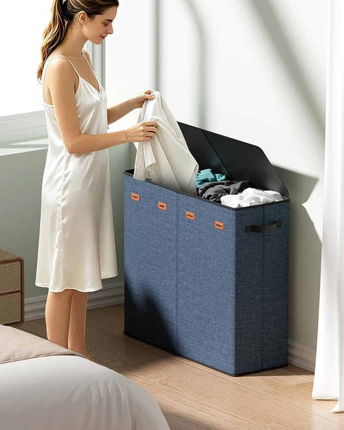 185L Laundry Hamper 4 Section with Lid & Removable Bags | Collapsible laundry basket organizer for laundry room, bedroom & dorm with 5 removable washing bags - Image 2