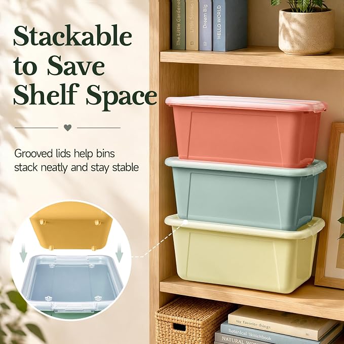 GAMENOTE 6 Quart Storage Bins with Lids, Plastic Latching Box for Classroom & Kids Toy Storage,Stackable Shoe Box Size Containers for STEM Morning Tubs, Crafts & Blocks (6, Morandi) - Image 2