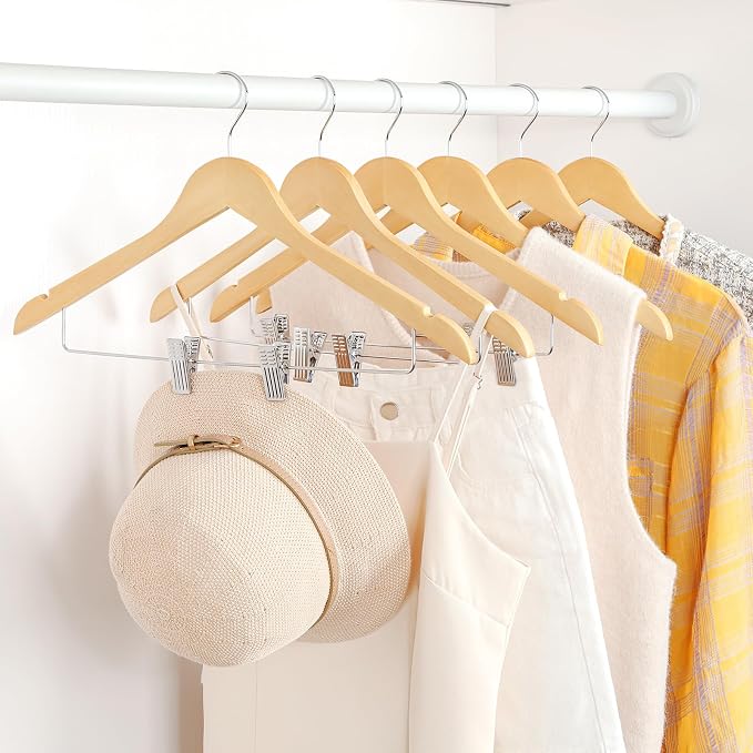 TOPIA HANGER Wooden Suit Hangers with Adjustable Metal Clips (20 Pack), Solid Smooth Wood Clothes Hangers, 360° Swivel Hook, Premium Pants Hangers for Clothes Coat, Jeans, Blouse-Natural, CT28N20 - Image 6