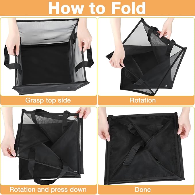 Zopeal 6 Pack Collapsible Mesh Laundry Basket, Black, Single-layer | 13 Inch Square with Handles, Portable Foldable Hamper, Mesh See-through, Space Saving for Dorm Bedroom Laundry Room - Image 4
