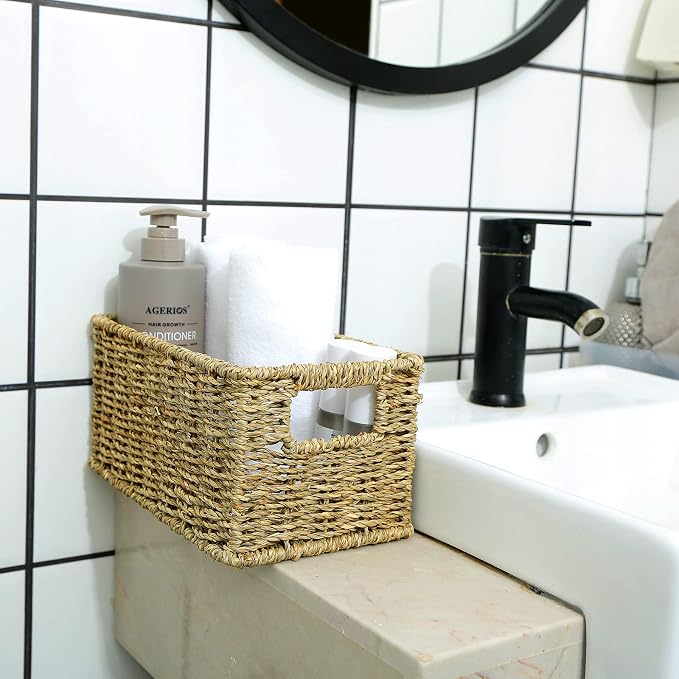 HOONEX Wicker Baskets for Storage, Seagrass Baskets with Dual Handles, Woven Baskets for Shelves, Set of 2, Natural - Image 5