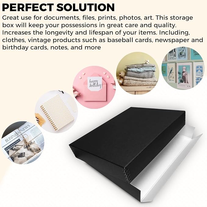 Golden State Art, Drop Front Archival Storage Box, 14.75"x18.75"x3"-Black | Acid-Free 14x18 Museum Photo Storage Box with Metal Edge, Preserve Documents, Prints, Poster, Photographs, Arts And Crafts - Image 6